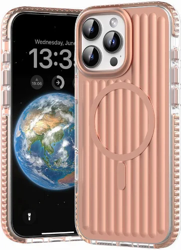 Apple iPhone 16 Pro Max (6.7) Kılıf Magsafe Şarj Özellikli Oyuklu Tasarım Mutural Bumpy Clear Kapak - Rose Gold