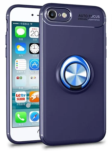 Apple iPhone 6 Plus Kılıf Auto Focus Serisi Soft Premium Standlı Yüzüklü Kapak - Mavi