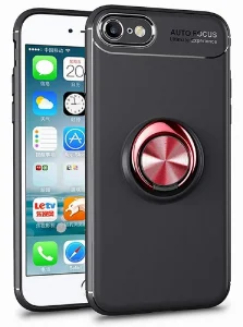 Apple iPhone 6s Kılıf Auto Focus Serisi Soft Premium Standlı Yüzüklü Kapak - Kırmızı - Siyah