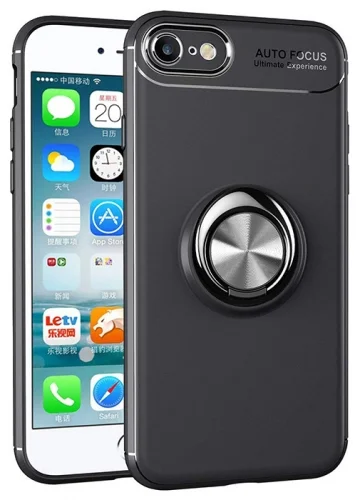 Apple iPhone 6s Plus Kılıf Auto Focus Serisi Soft Premium Standlı Yüzüklü Kapak - Siyah