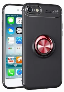 Apple iPhone 7 Kılıf Renkli Silikon Yüzüklü Standlı Auto Focus Ravel Kapak - Siyah - Gold