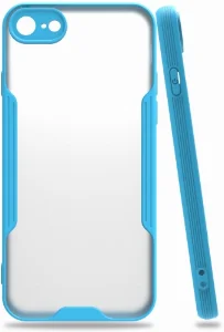 Apple iPhone 7 Kılıf Renkli Silikon Kamera Lens Korumalı Şeffaf Parfe Kapak - Mavi