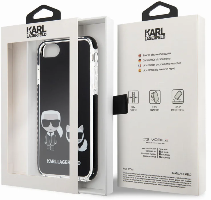 Apple iPhone 7 Kılıf Karl Lagerfeld Kenarları Siyah Silikon K&C Dizayn Kapak - Siyah