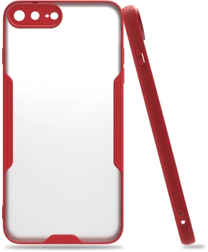 Apple iPhone 7 Plus Kılıf Kamera Lens Korumalı Arkası Şeffaf Silikon Kapak - Kırmızı
