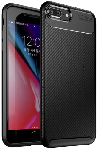 Apple iPhone 7 Plus Kılıf Karbon Serisi Mat Fiber Silikon Negro Kapak - Siyah