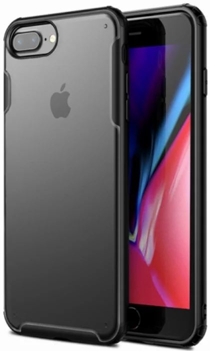Apple iPhone 7 Plus Kılıf Volks Serisi Kenarları Silikon Arkası Şeffaf Sert Kapak - Siyah