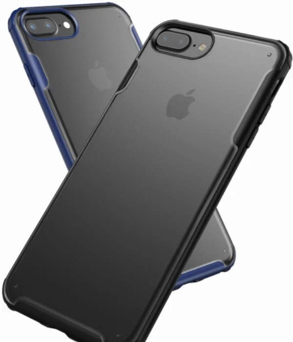 Apple iPhone 7 Plus Kılıf Volks Serisi Kenarları Silikon Arkası Şeffaf Sert Kapak - Siyah