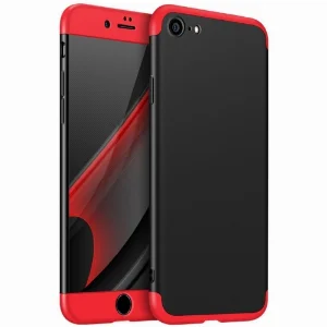 Apple iPhone 8 Kılıf 3 Parçalı 360 Tam Korumalı Rubber AYS Kapak  - Kırmızı - Siyah