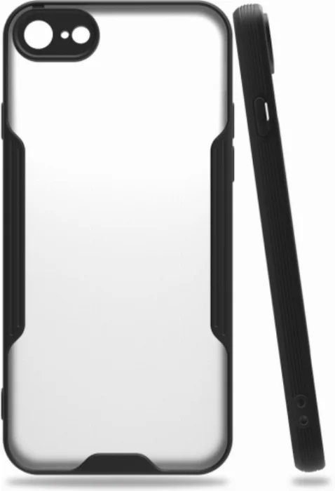 Apple iPhone 8 Kılıf Kamera Lens Korumalı Arkası Şeffaf Silikon Kapak - Siyah