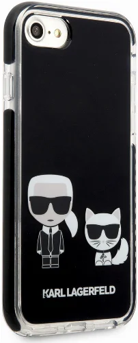 Apple iPhone 8 Kılıf Karl Lagerfeld Kenarları Siyah Silikon K&C Dizayn Kapak - Siyah