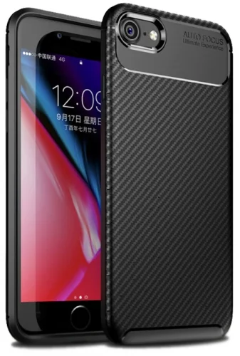 Apple iPhone 8 Kılıf Karbon Serisi Mat Fiber Silikon Negro Kapak - Siyah