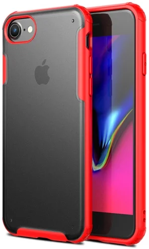 Apple iPhone 8 Kılıf Volks Serisi Kenarları Silikon Arkası Şeffaf Sert Kapak - Kırmızı