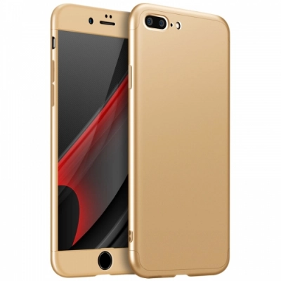 Apple iPhone 8 Plus Kılıf 3 Parçalı 360 Tam Korumalı Rubber AYS Kapak  - Gold