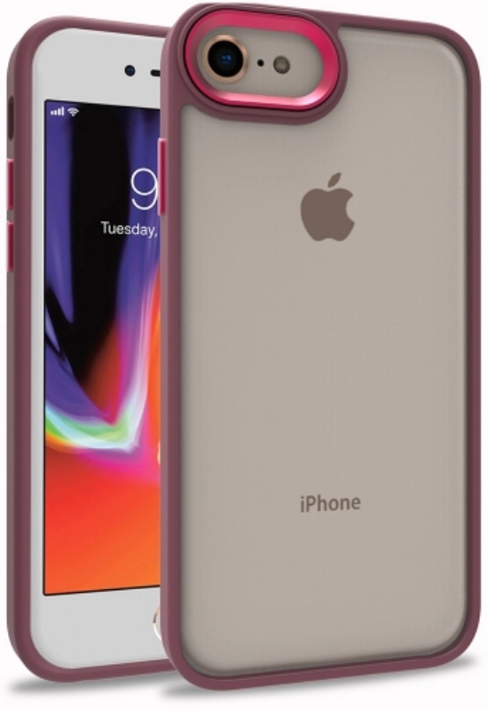 Apple iPhone SE 2 (2020) Kılıf Electro Silikon Renkli Flora Kapak - Kırmızı