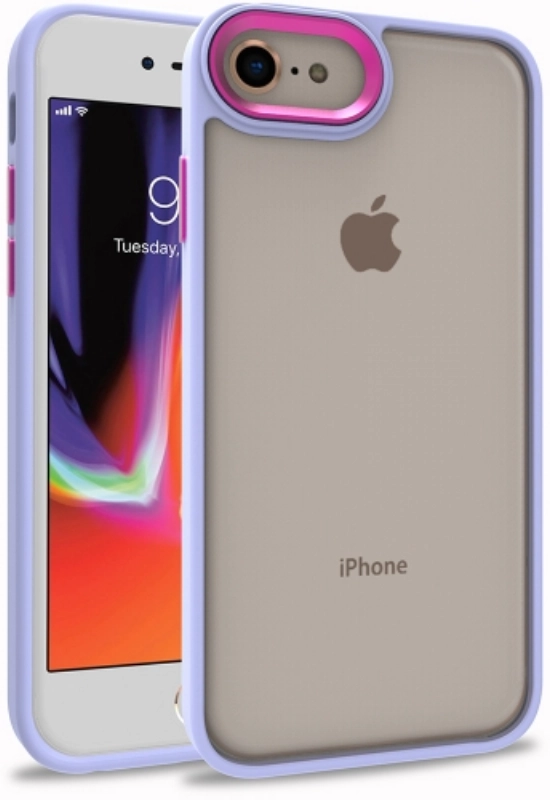 Apple iPhone SE 2 (2020) Kılıf Electro Silikon Renkli Flora Kapak - Lila