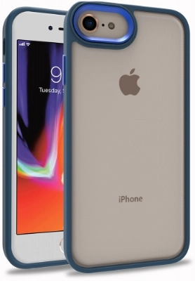 Apple iPhone SE 2 (2020) Kılıf Electro Silikon Renkli Flora Kapak - Mavi