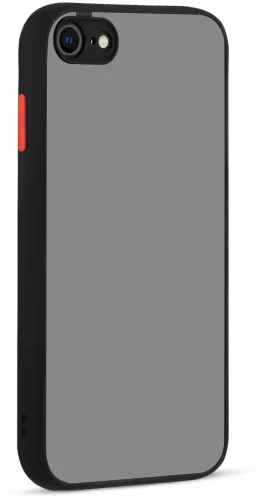 Apple iPhone SE 2 (2020) Kılıf Kamera Korumalı Arkası Şeffaf Mat Silikon Kapak - Siyah