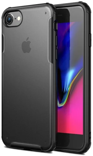 Apple iPhone SE 2 (2020) Kılıf Volks Serisi Kenarları Silikon Arkası Şeffaf Sert Kapak - Siyah