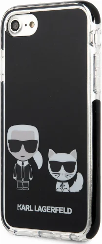 Apple iPhone SE 2022 Kılıf Karl Lagerfeld Kenarları Siyah Silikon K&C Dizayn Kapak - Siyah