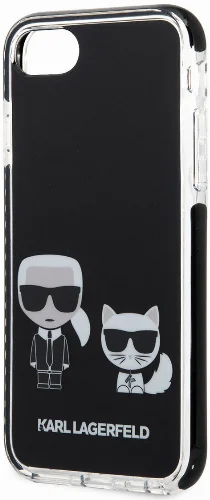 Apple iPhone SE 2022 Kılıf Karl Lagerfeld Kenarları Siyah Silikon K&C Dizayn Kapak - Beyaz