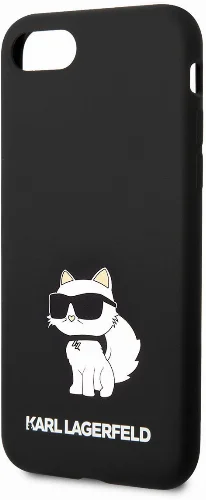 Apple iPhone SE 2022 Kılıf Karl Lagerfeld Silikon Choupette Dizayn Kapak - Siyah