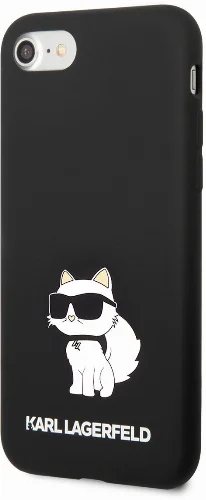 Apple iPhone SE 2022 Kılıf Karl Lagerfeld Silikon Choupette Dizayn Kapak - Siyah