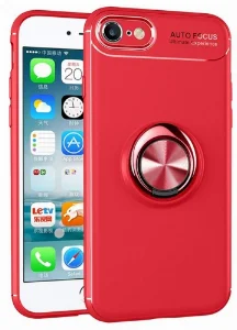 Apple iPhone SE 3 2022 Kılıf Renkli Silikon Yüzüklü Standlı Auto Focus Ravel Kapak - Kırmızı