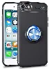 Apple iPhone SE 3 2022 Kılıf Renkli Silikon Yüzüklü Standlı Auto Focus Ravel Kapak - Mavi - Siyah