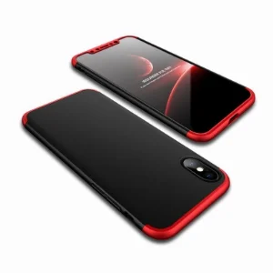 Apple iPhone X Kılıf 3 Parçalı 360 Tam Korumalı Rubber Kapak - Kırmızı - Siyah