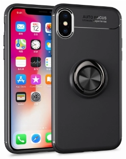 Apple iPhone X Kılıf Renkli Silikon Yüzüklü Standlı Auto Focus Ravel Kapak - Siyah