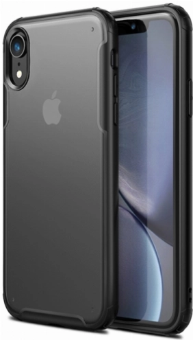 Apple iPhone Xr Kılıf Volks Serisi Kenarları Silikon Arkası Şeffaf Sert Kapak - Siyah