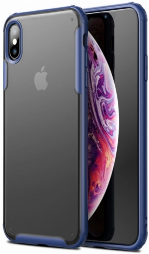 Apple iPhone Xs Kılıf Volks Serisi Kenarları Silikon Arkası Şeffaf Sert Kapak - Lacivert