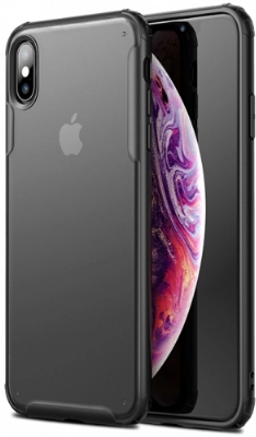 Apple iPhone Xs Kılıf Volks Serisi Kenarları Silikon Arkası Şeffaf Sert Kapak - Siyah