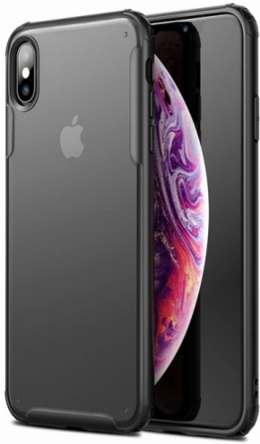 Apple iPhone Xs Kılıf Volks Serisi Kenarları Silikon Arkası Şeffaf Sert Kapak - Siyah