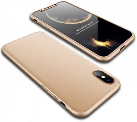 Apple iPhone Xs Max Kılıf 3 Parçalı 360 Tam Korumalı Rubber AYS Kapak  - Gold