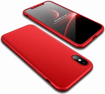Apple iPhone Xs Max Kılıf 3 Parçalı 360 Tam Korumalı Rubber AYS Kapak  - Kırmızı