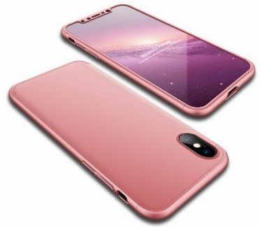 Apple iPhone Xs Max Kılıf 3 Parçalı 360 Tam Korumalı Rubber AYS Kapak  - Rose Gold