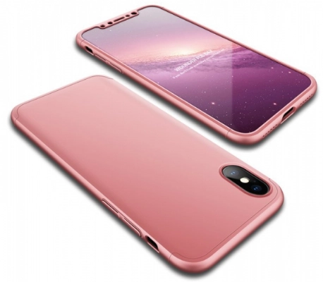 Apple iPhone Xs Max Kılıf 3 Parçalı 360 Tam Korumalı Rubber AYS Kapak  - Rose Gold