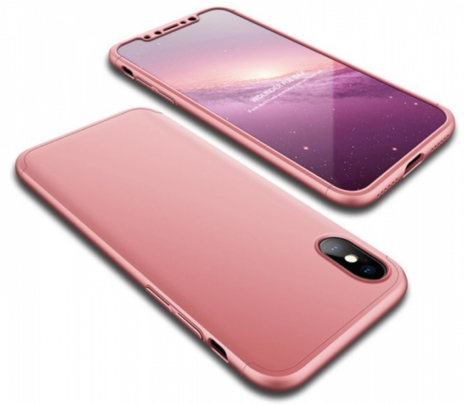 Apple iPhone Xs Max Kılıf 3 Parçalı 360 Tam Korumalı Rubber AYS Kapak  - Rose Gold