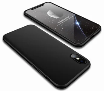 Apple iPhone Xs Max Kılıf 3 Parçalı 360 Tam Korumalı Rubber AYS Kapak  - Siyah