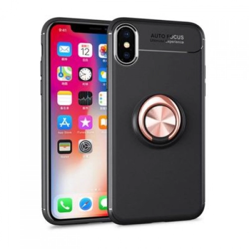 Apple iPhone Xs Max Kılıf Renkli Silikon Yüzüklü Standlı Auto Focus Ravel Kapak - Rose Gold