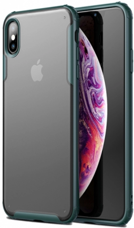 Apple iPhone Xs Max Kılıf Volks Serisi Kenarları Silikon Arkası Şeffaf Sert Kapak - Yeşil