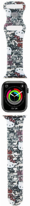 Apple Watch 38mm Hello Kitty Orjinal Lisanslı Etiket Graffiti Silikon Kordon - Krem