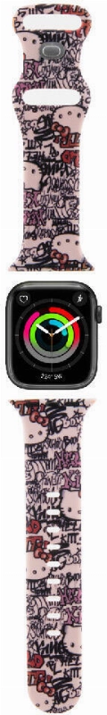 Apple Watch 38mm Hello Kitty Orjinal Lisanslı Etiket Graffiti Silikon Kordon - Pembe