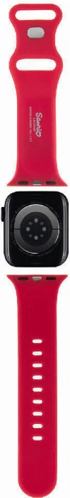 Apple Watch 38mm Hello Kitty Orjinal Lisanslı Yazı Logolu Fiyonk & Kitty Head Silikon Kordon - Kırmızı