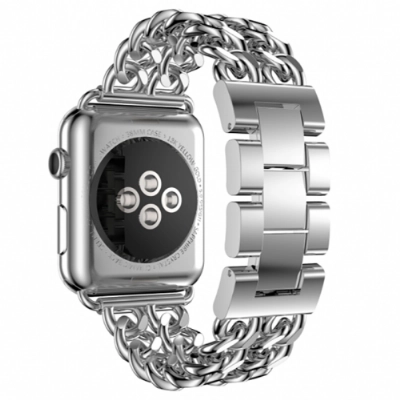 Apple Watch 38mm Kordon Cowboy Zincir Halkalı Metal Strap Kayış - Gümüş