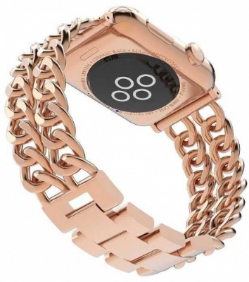 Apple Watch 38mm Kordon Cowboy Zincir Halkalı Metal Strap Kayış - Rose Gold