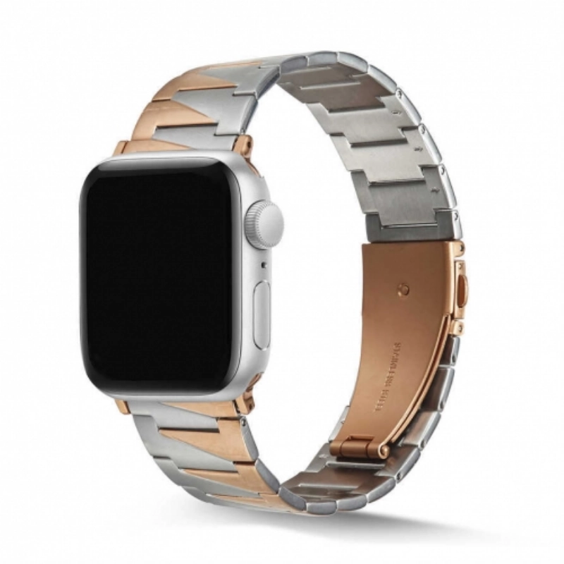 Apple Watch 38mm Kordon KRD-48 Metal Strap Kayış Üçgen Parçalı - Gümüş - Rose