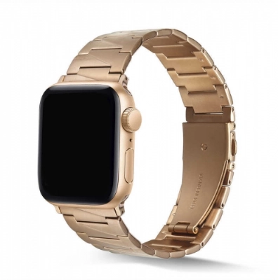 Apple Watch 38mm Kordon KRD-48 Metal Strap Kayış Üçgen Parçalı - Rose Gold