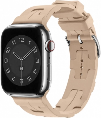 Apple Watch 38mm Kordon Metal Toka Tasarımlı KRD-92 Silikon Kordon - Kahve Açık